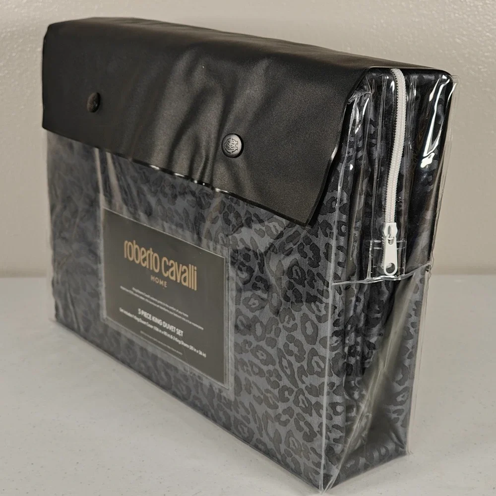 BRAND NEW Roberto Cavalli KING Duvet Cover Set Gray Leopard Print Luxury Bedding